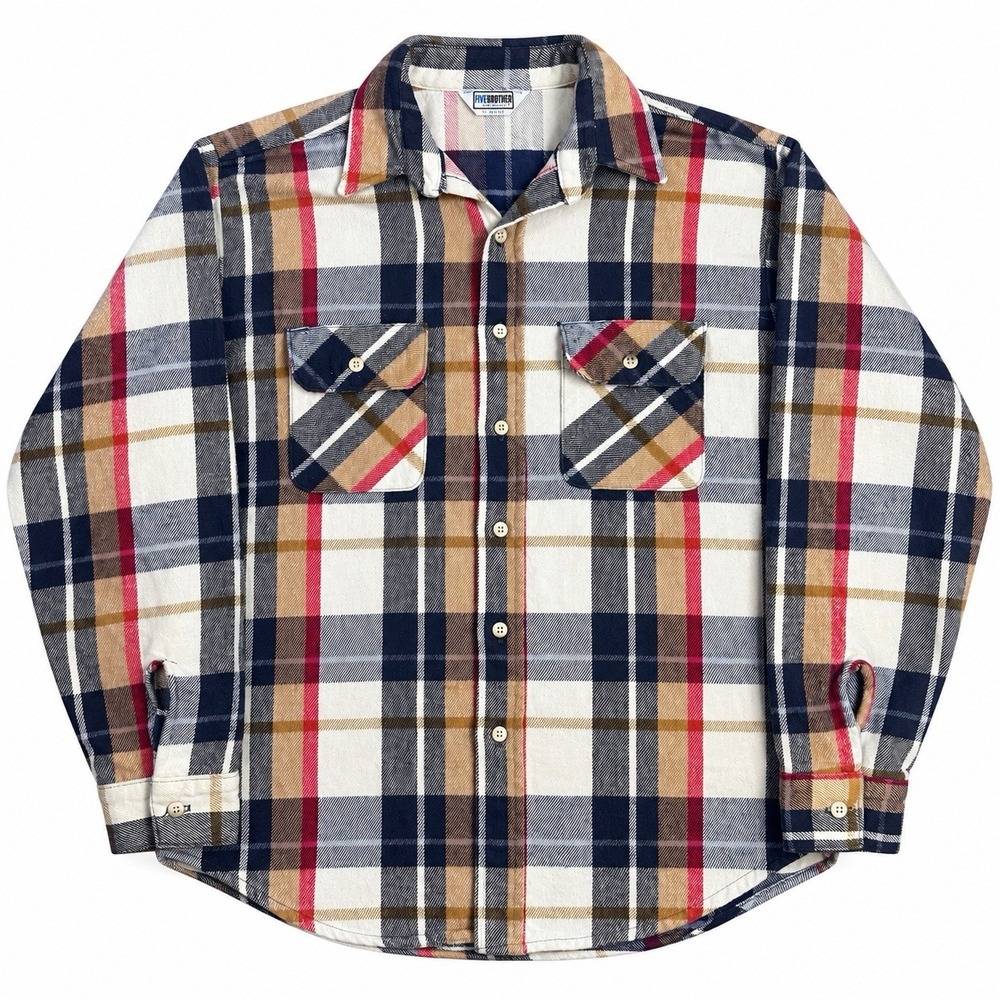 Vintage 80s Five Brother Flannel Shirt Mens Large Heavy Cotton USA Union Made